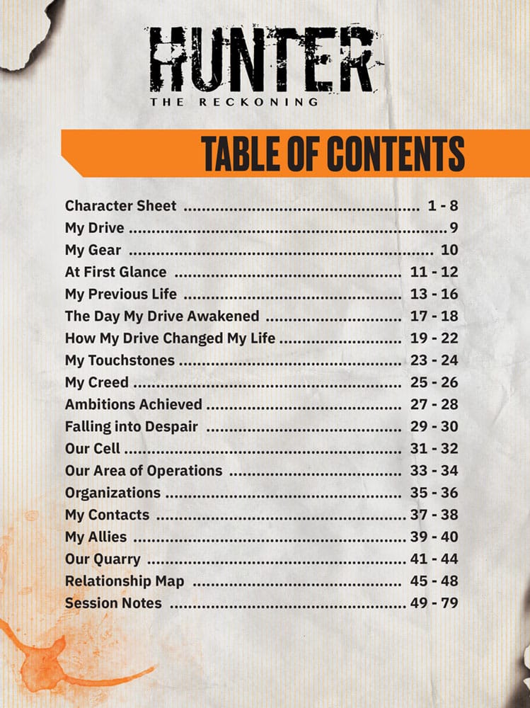 Hunter: The Reckoning 5th Edition RPG Journal Expanded Character Sheet Journal *Englische Version* - Image 2