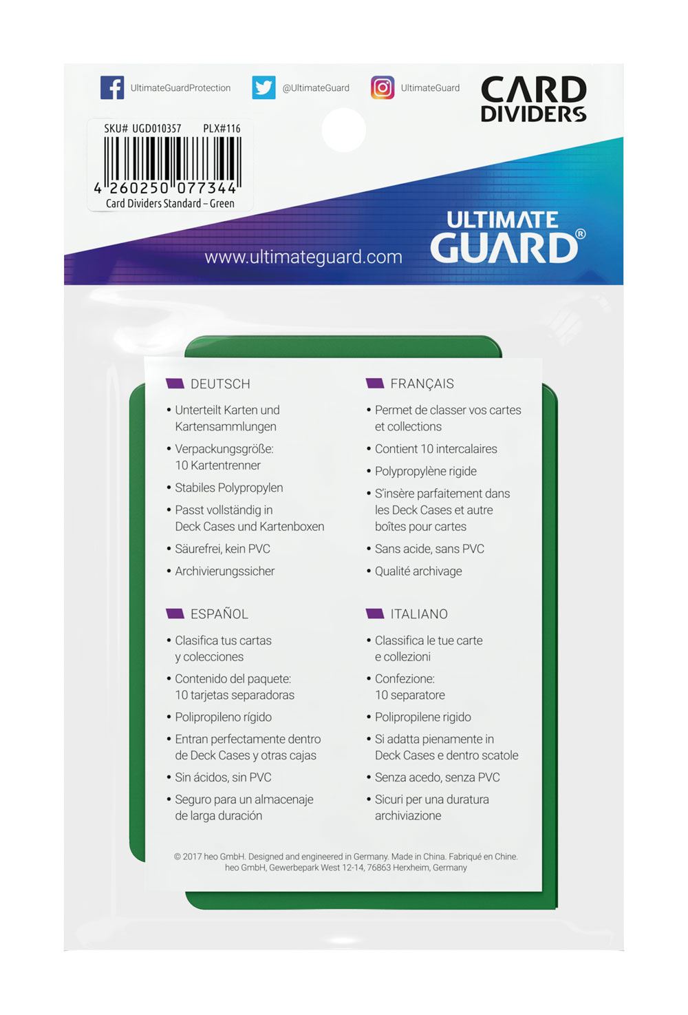 Ultimate Guard Card Dividers Standard Size (10) - Green - Image 4