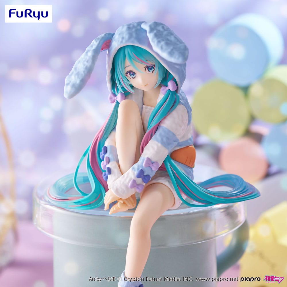 Hatsune Miku Noodle Stopper PVC Statue Hatsune Miku Rabbit Ear Hood Pajama Blue Color Ver. 14 cm - Image 4