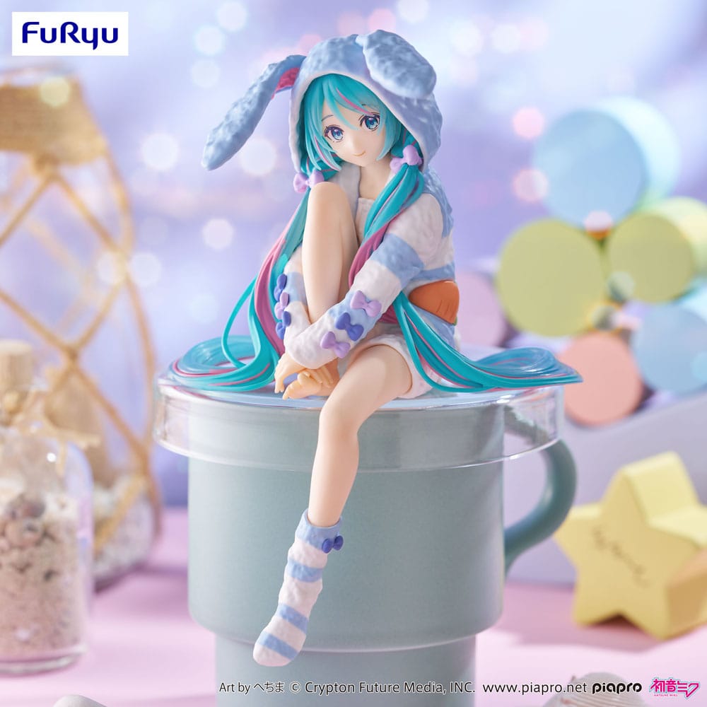 Hatsune Miku Noodle Stopper PVC Statue Hatsune Miku Rabbit Ear Hood Pajama Blue Color Ver. 14 cm - Image 7