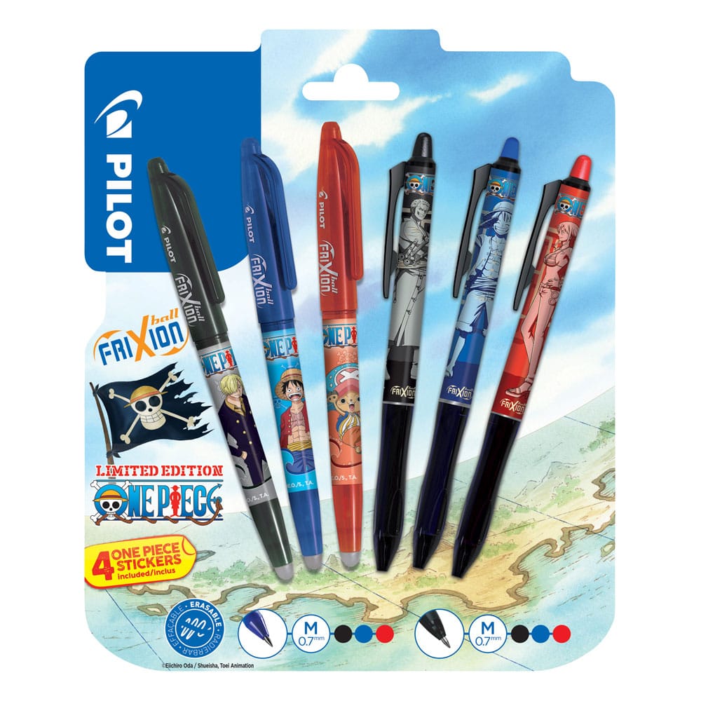 One Piece 6-pack Rollerball pen FriXion Ball & Ball+ Limited Sticker Edition LE 0.7