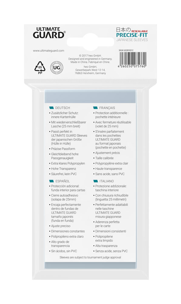 Ultimate Guard Precise-Fit Sleeves Japanese Size (100) - Resealable - Image 3