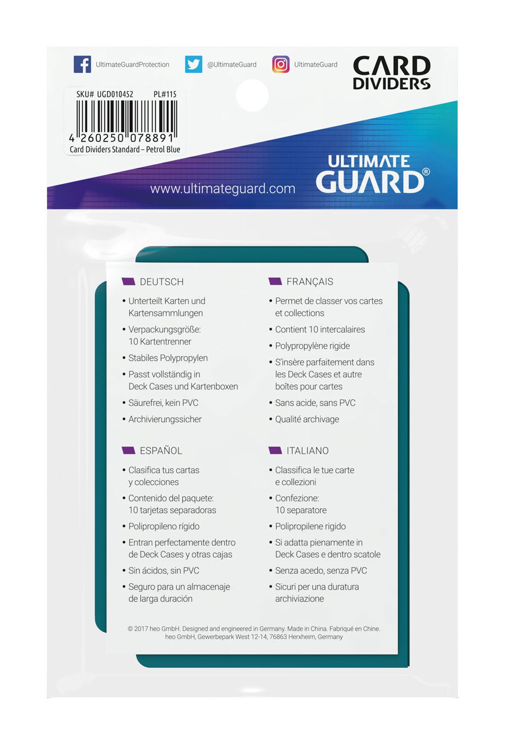 Ultimate Guard Card Dividers Standard Size (10) - Petrol - Image 4