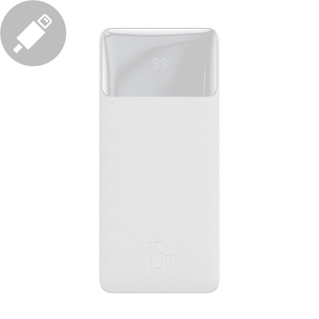 Baseus Bipow powerbank with display 10000mAh 15W white (Overseas Edition) + USB-A - Micro USB cable 0.25m white (PPBD050002)