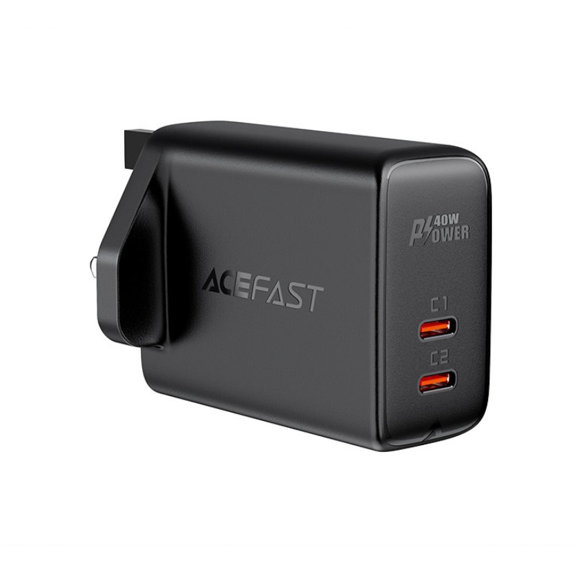 Acefast wall charger (UK plug) 2x USB Type C 40W, PPS, PD, QC 3.0, AFC, FCP black (A12 black)