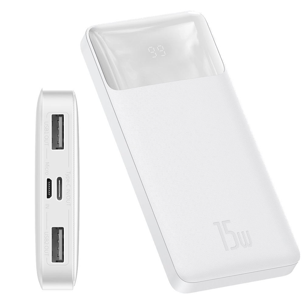 Baseus Bipow power bank 10000mAh 2x USB / USB Type C / micro USB 15W white (PPDML-I02)