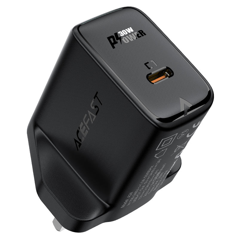 Acefast GaN charger A24 UK - USB Type C 30W, Power Delivery, PPS, Q3 3.0, AFC, FCP black