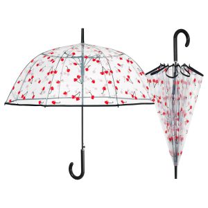 Automatic transparent cherries umbrella assorted 61cm