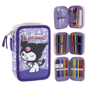 Hello Kitty Kuromi triple pencil case