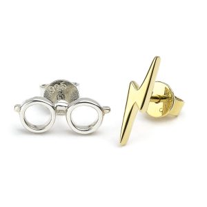 Harry Potter Lightning Bolt & Glasses sterling silver gold plated earringss