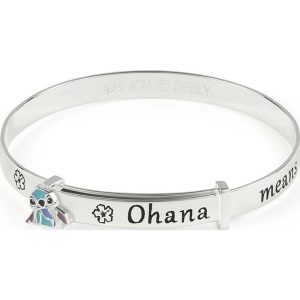 Disney Stitch Ohana Means Family sterling silver bangle