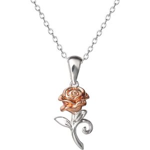 Disney Beauty and the Beast Rose sterling silver necklace