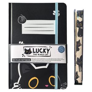 Lucky the Black Cat A5 recycled paper notebook