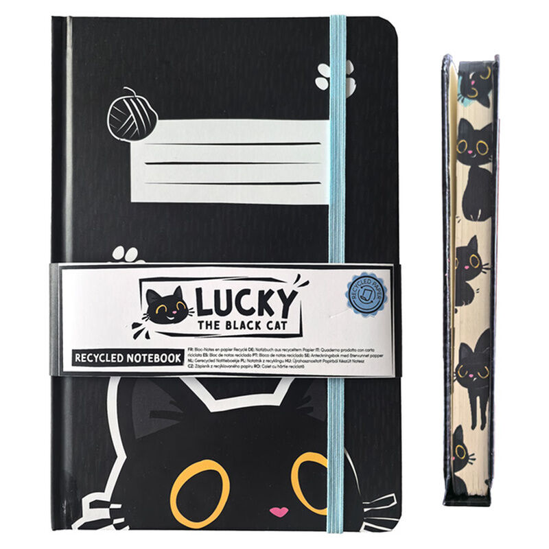 Lucky the Black Cat A5 recycled paper notebook